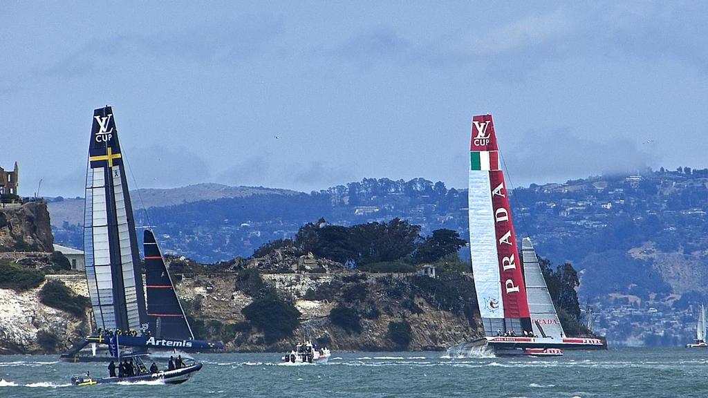 Luna Rossa regains the lead, Semi-Final, Louis Vuitton Cup, San Francisco August 7, 2013 © John Navas 